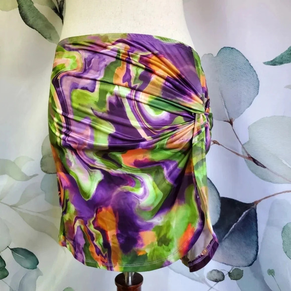 SHEIN | Allover Print One Shoulder Crop Top & Split Twist Side Skirt sz XS - Picture 4 of 11